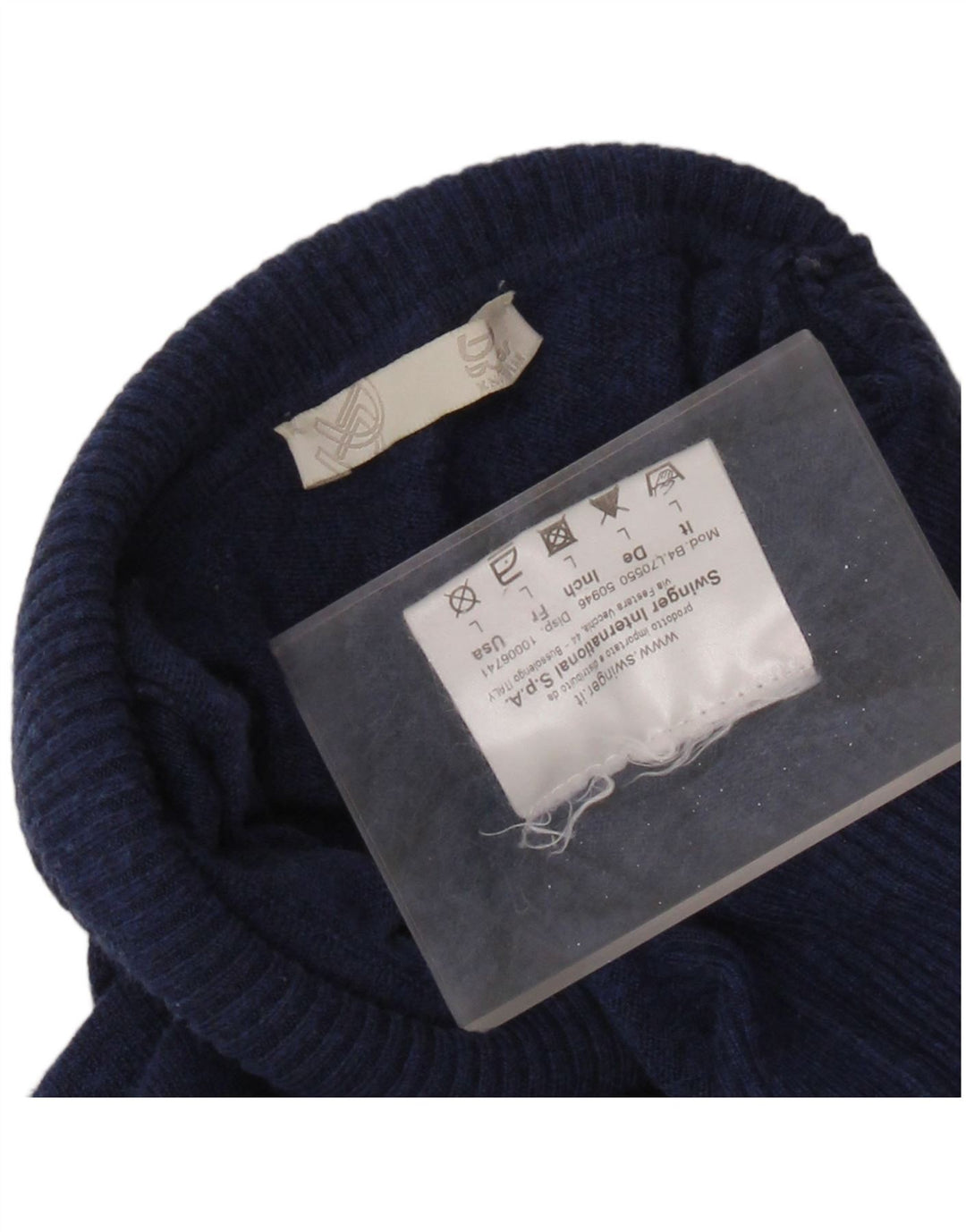 BYBLOS maglione da donna con collo alto UK 14 grande acrilico blu navy