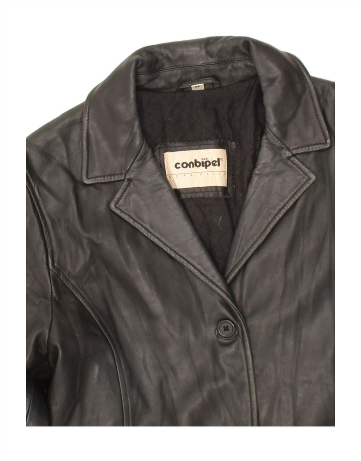 CONBIPEL Womens Leather Coat IT 44 Medium Black Leather Vintage Conbipel and Second-Hand Conbipel from Messina Hembry 