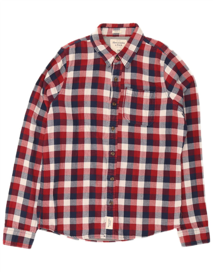 ABERCROMBIE & FITCH Camicia da uomo in flanella muscolare 2XL Cotone a quadri rosso