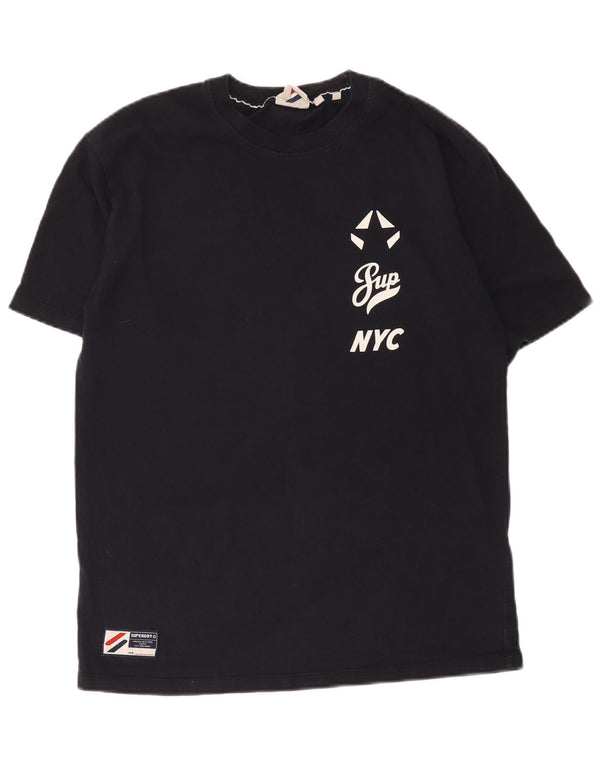 T-shirt grafica oversize da donna Superdry Top UK 10 Small in cotone blu navy