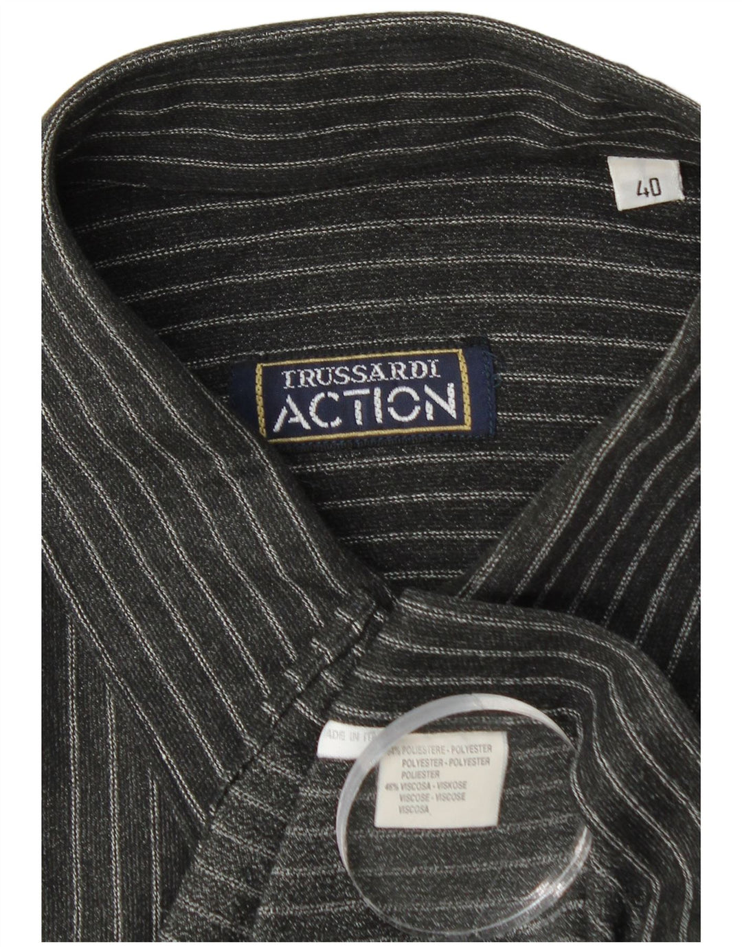 Camicia Trussardi Uomo Taglia 40 Media Poliestere Gessato Nero