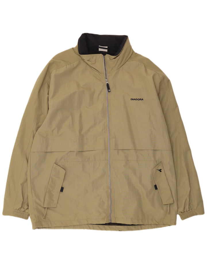 DIADORA Mens Oversized Hooded Rain Jacket UK 40 Large Khaki Polyamide