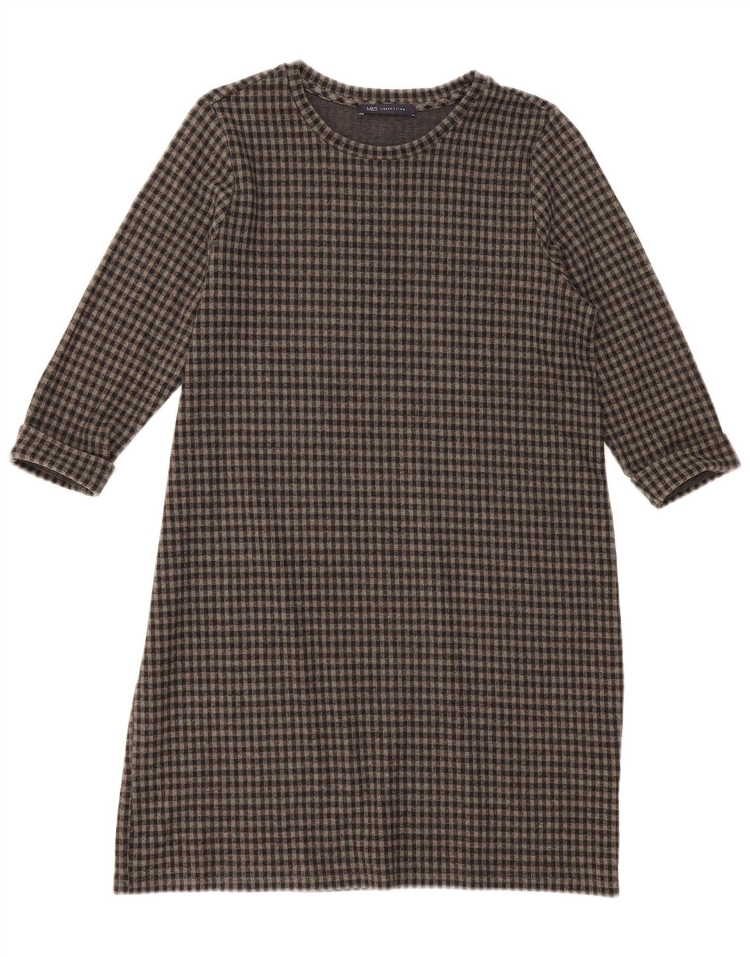 Abito a trapezio con maniche a 3/4 da donna Marks & Spencer UK 16 Large Grey Gingham