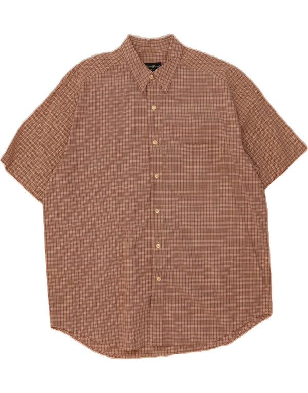 EDDIE BAUER Camicia a maniche corte da uomo in cotone a quadri marroni grandi