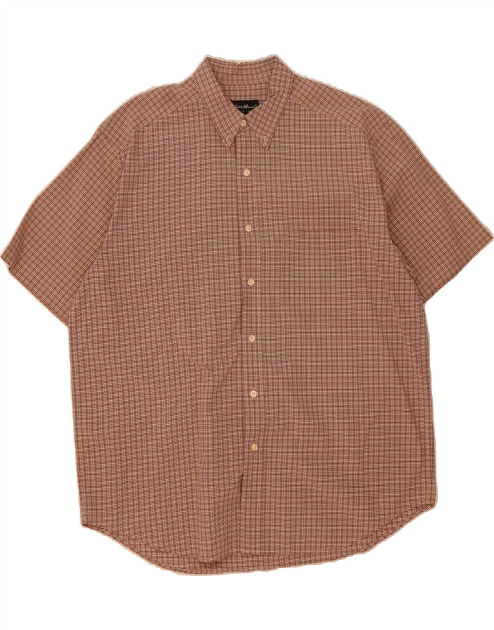 EDDIE BAUER Camicia a maniche corte da uomo in cotone a quadri marroni grandi