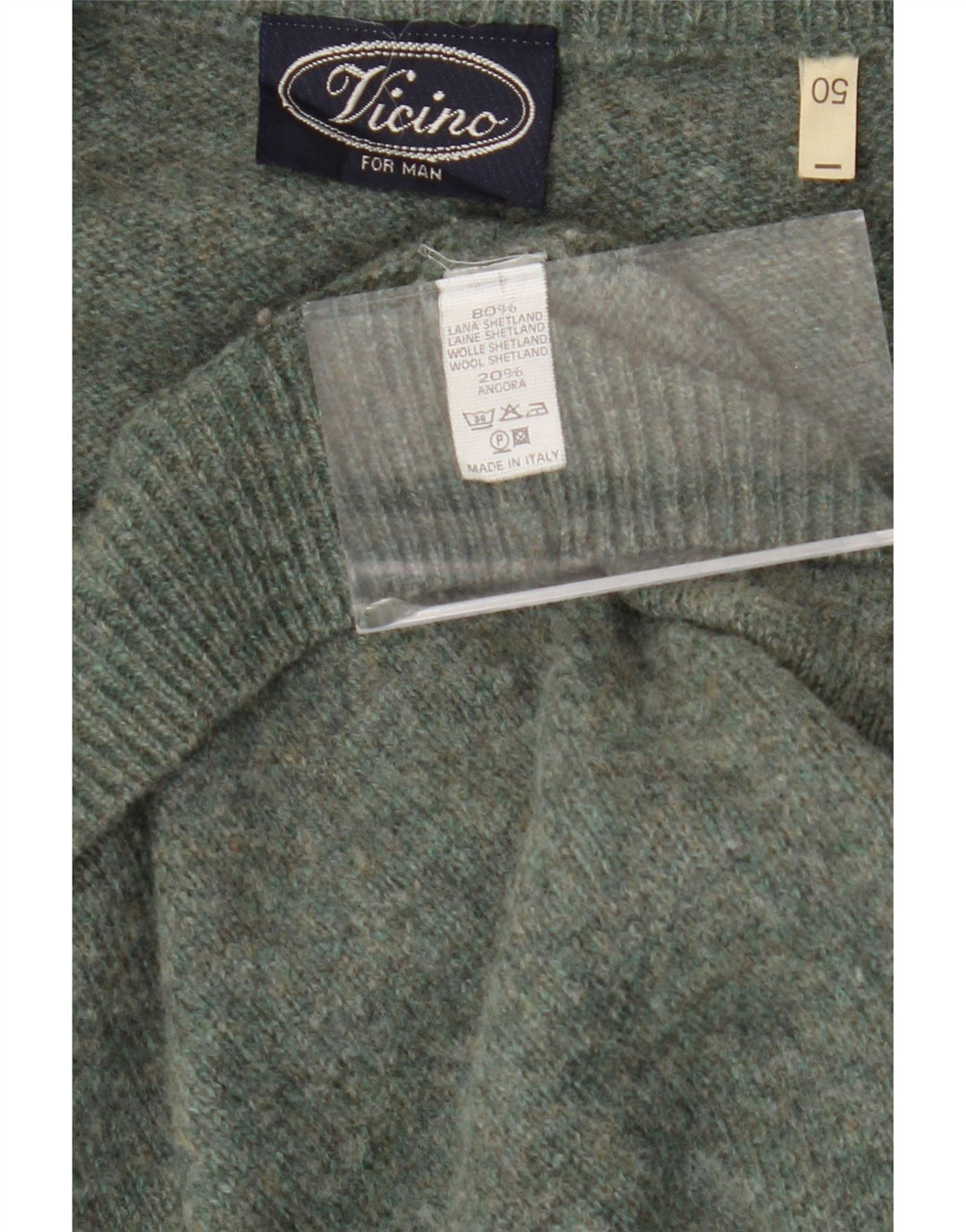 Maglione Cardigan Uomo VINTAGE IT 50 Lana Verde Medio