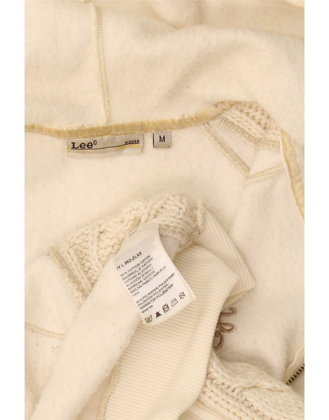 Maglione con cappuccio e zip da donna Lee UK 14 cotone bianco sporco medio