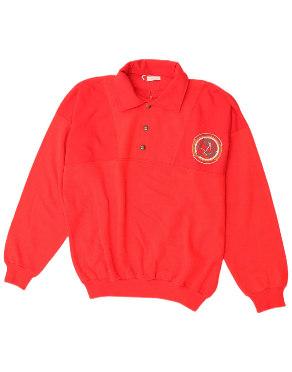Felpa vintage da uomo con collo alto, maglione XL, cotone rosso