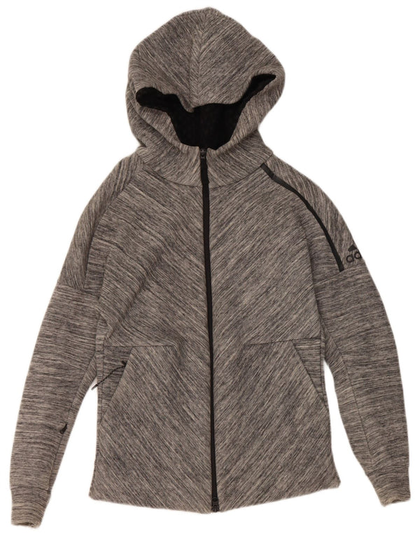 Maglione con cappuccio e zip da donna Adidas UK 8/10 Piccolo cotone chiazzato grigio