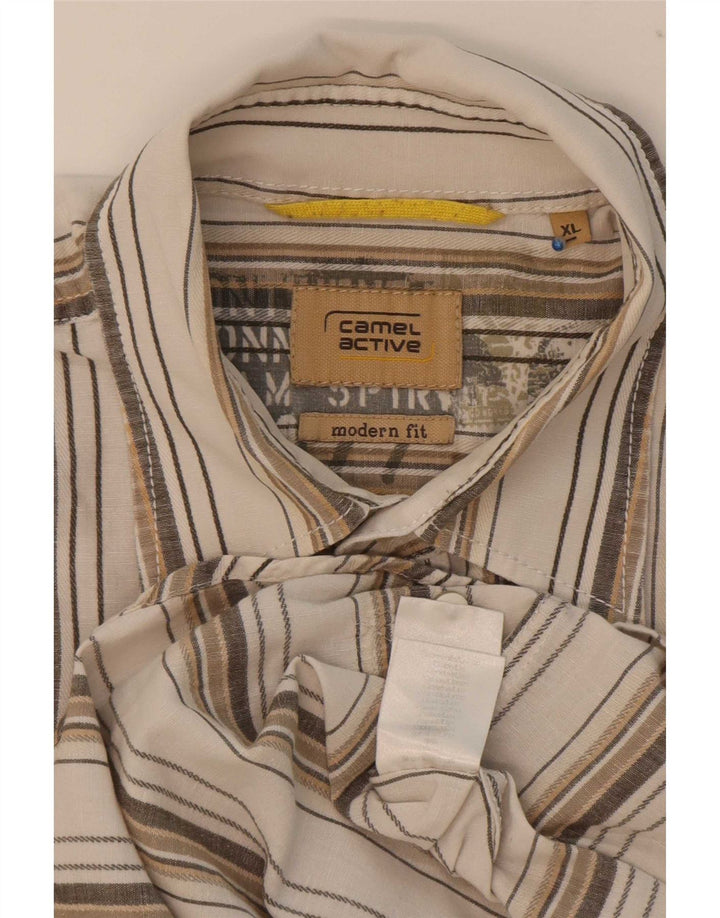 Camicia a maniche corte dal taglio moderno da uomo Camel Active XL in cotone a righe beige
