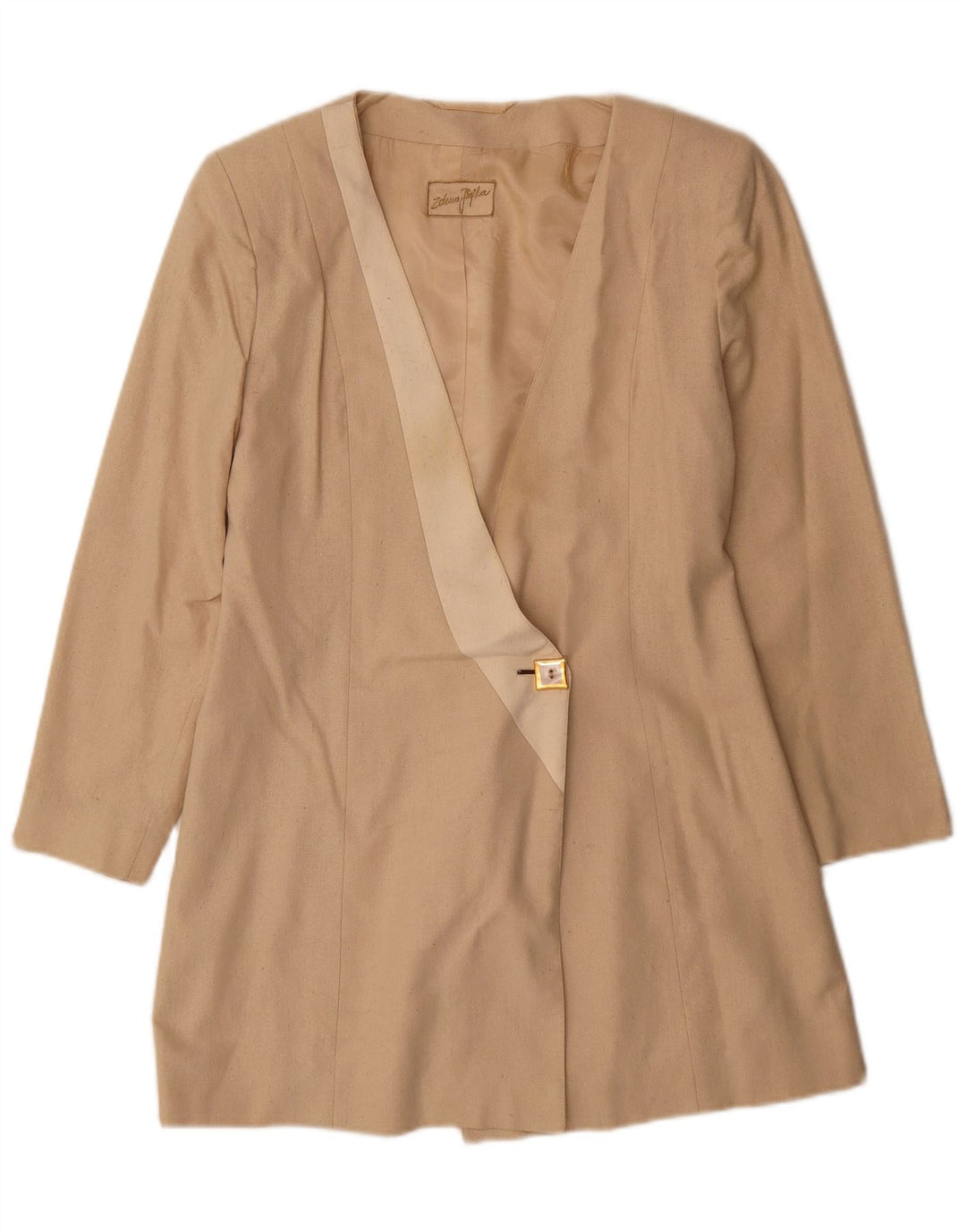 Giacca blazer vintage da donna a 1 bottone con linea lunga UK 10 piccola seta beige
