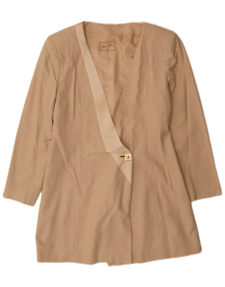 Giacca blazer vintage da donna a 1 bottone con linea lunga UK 10 piccola seta beige