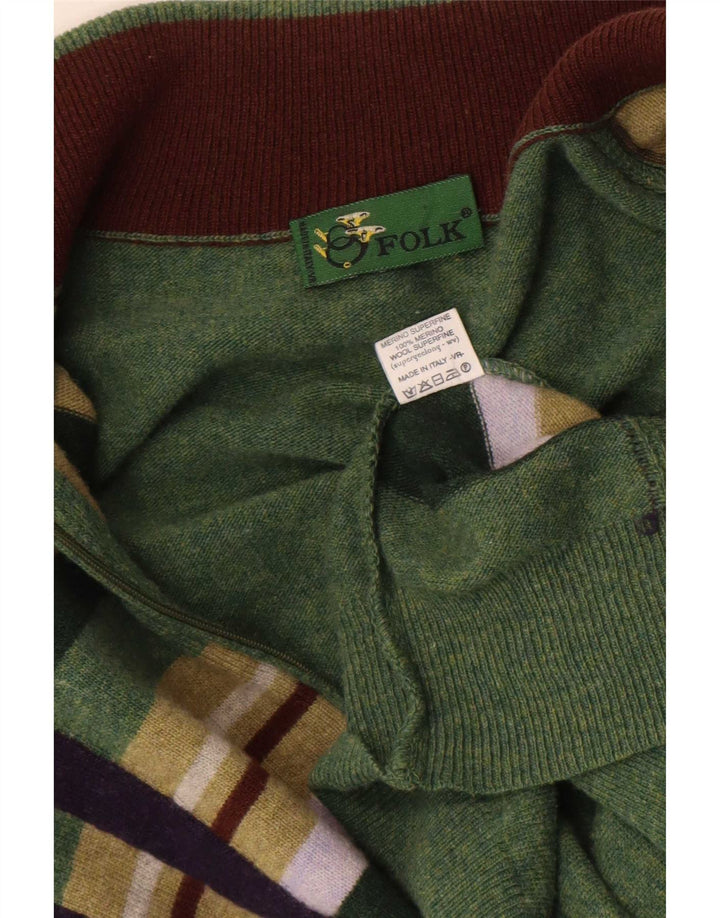 Maglione cardigan da uomo folk grande lana merino geometrica verde