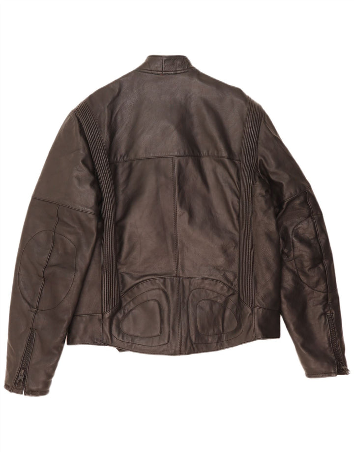 Giacca da motociclista in pelle vintage da uomo UK 40 grande nera