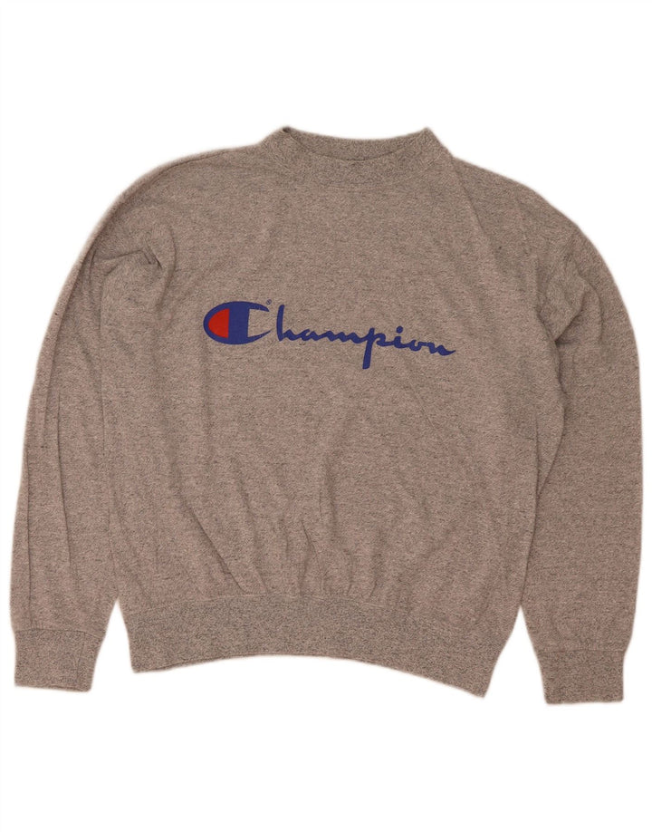 Felpa grafica da uomo Champion, maglione, cotone grigio medio