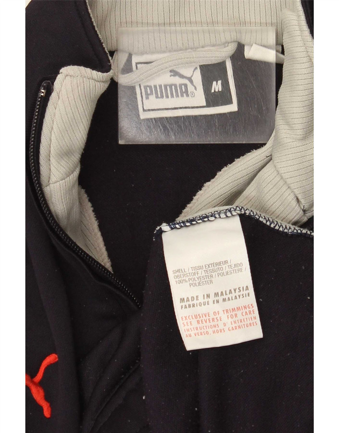 Felpa Puma da uomo con zip e collo, media, in poliestere color block blu navy