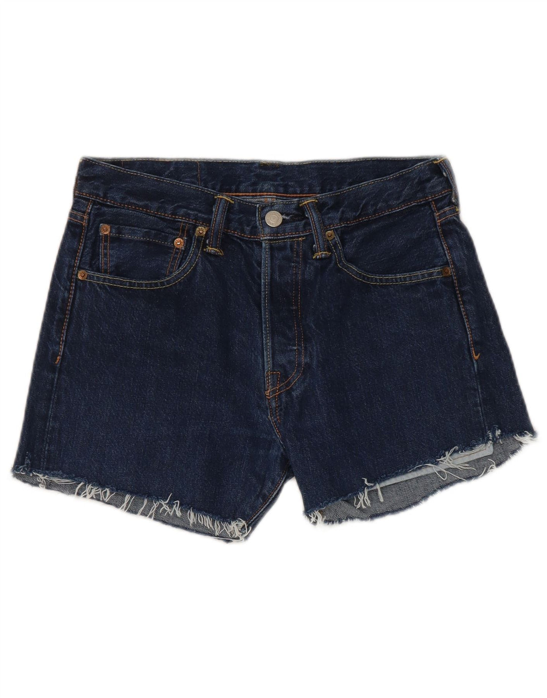 Pantaloncini di jeans invecchiati 501 Levi's da donna W28 cotone blu navy medio
