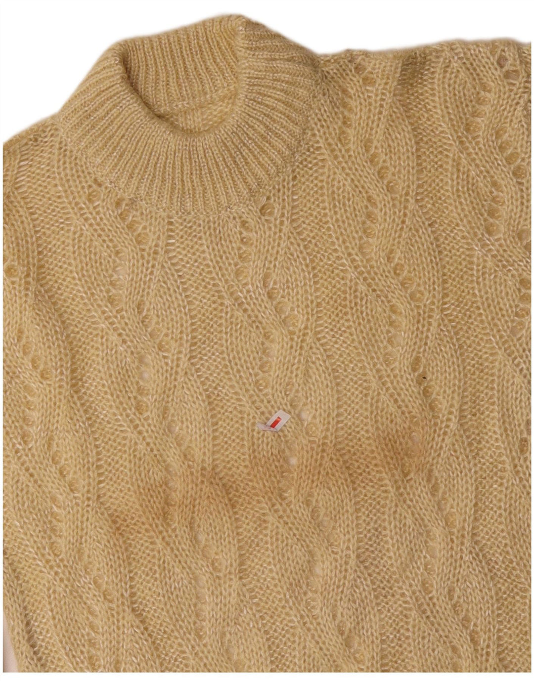 Maglione maglione collo alto da donna VINTAGE UK 10 piccolo beige