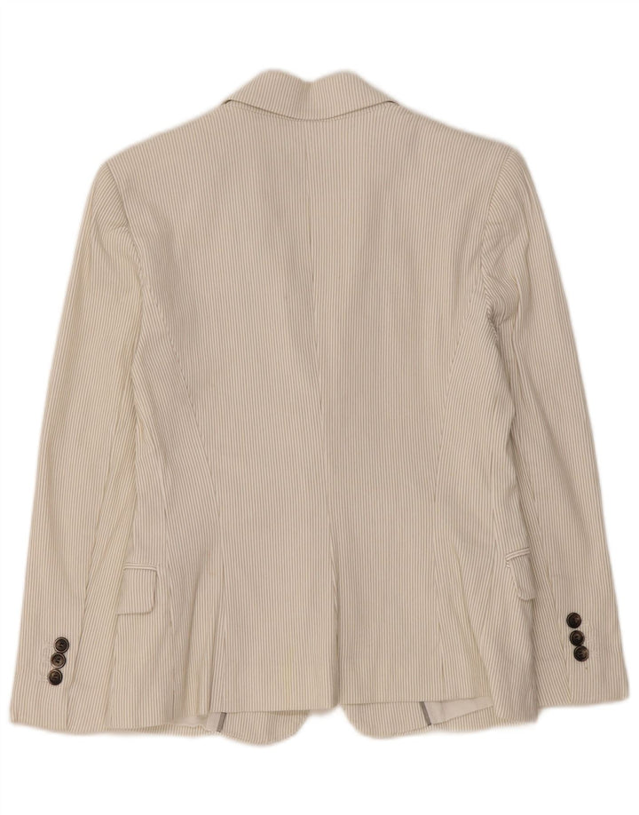 Giacca blazer da donna a 1 bottone Zara UK 14 grande cotone gessato bianco sporco
