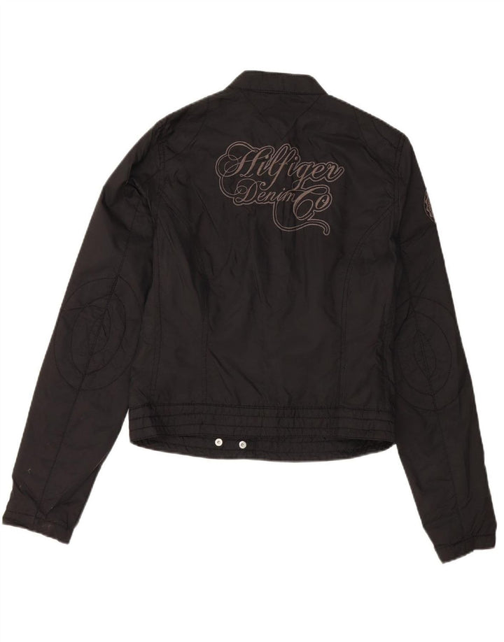 TOMMY HILFIGER Womens Graphic Bomber Jacket UK 6 XS Black Nylon Vintage Tommy Hilfiger and Second-Hand Tommy Hilfiger from Messina Hembry 