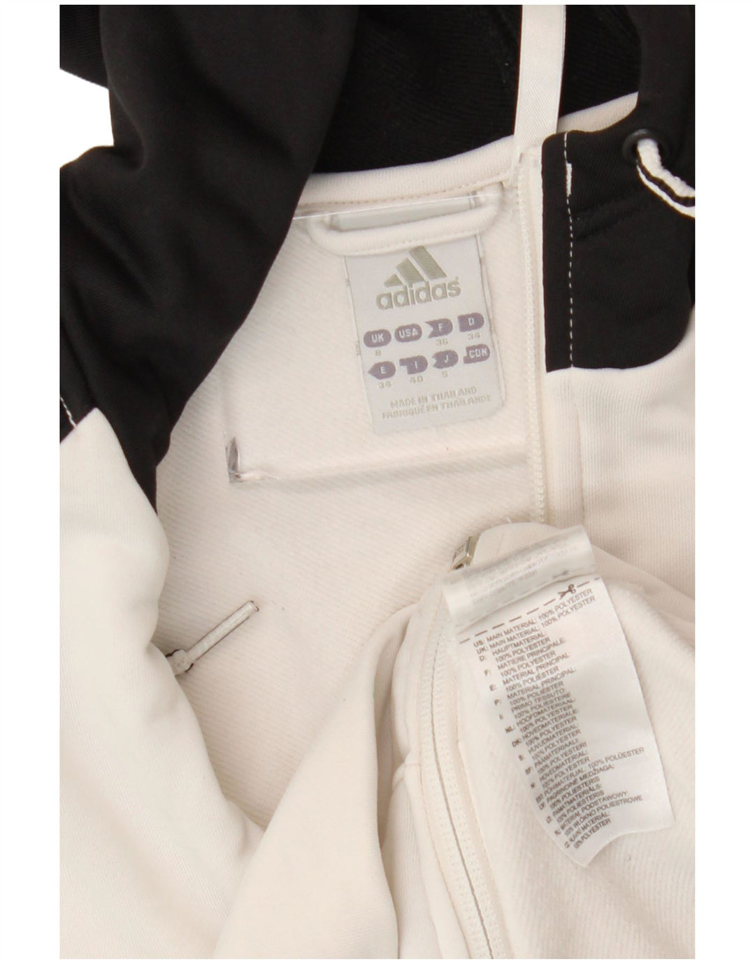 Felpa con cappuccio e zip da donna Adidas UK 8 Small Poliestere color block bianco