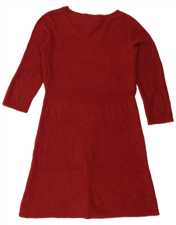 Abito maglione da donna con maniche a 3/4 Fat Face UK 12 Acrilico rosso medio