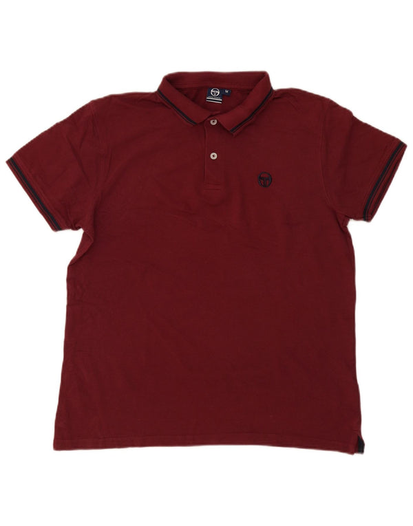Sergio Tacchini Mens Polo Shirt Medium Burgundy Striped Cotton