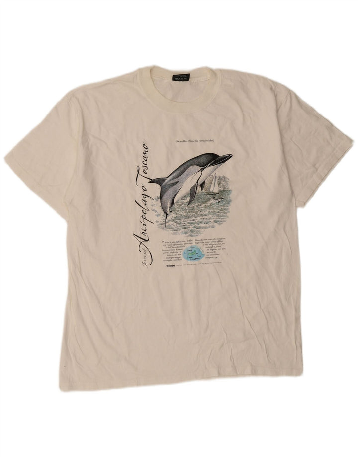 T-shirt grafica da uomo vintage Top XL in cotone bianco