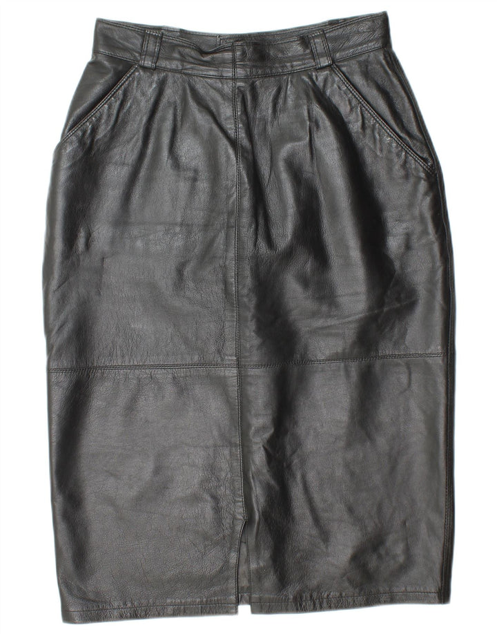 Gonna in pelle a vita alta da donna VINTAGE IT 44 media W26 in pelle nera