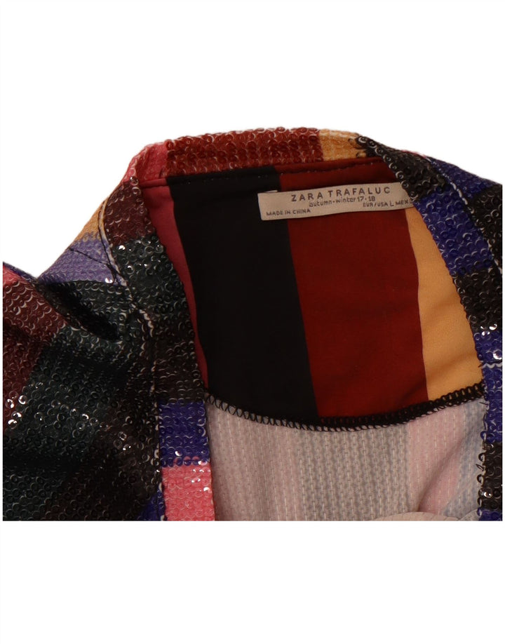 ZARA Camicetta Trafaluc da Donna Top UK 16 Large a Righe Multicolori