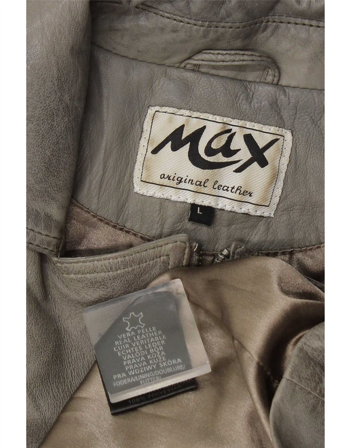 Giacca da motociclista in pelle da donna Max UK 14 Grande pelle grigia