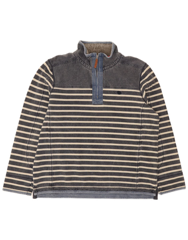 Felpa da uomo con collo con zip Fat Face, maglione XL, cotone a righe blu navy