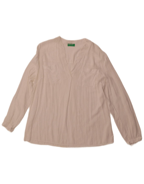 BENETTON Camicetta a maniche lunghe da donna UK 18 XL Bianca