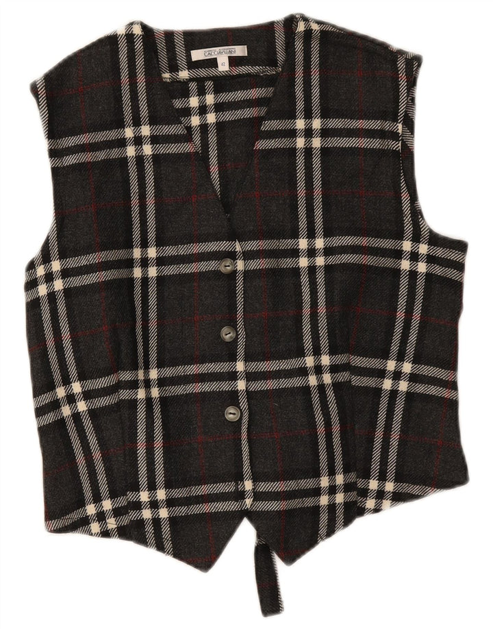 Gilet vintage da donna IT 42 in lana a quadri grigio medio