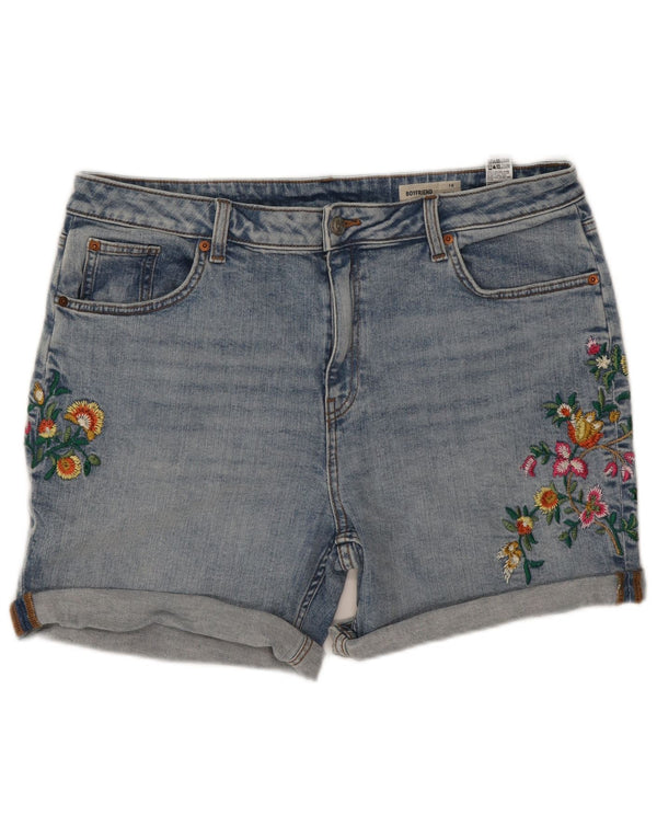 Pantaloncini di jeans Boyfriend da donna Marks & Spencer UK 16 Large W35 Blu floreale