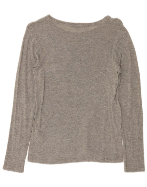 Top Zara Trafaluc da donna a maniche lunghe UK 14 Grande viscosa chiazzata grigia