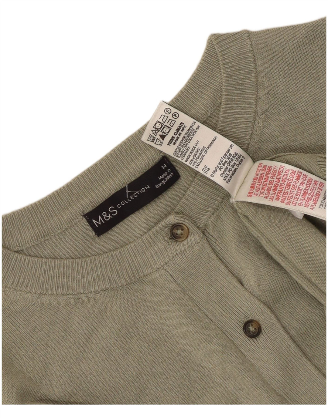 Maglione cardigan da donna Marks & Spencer UK 14 Viscosa kaki media