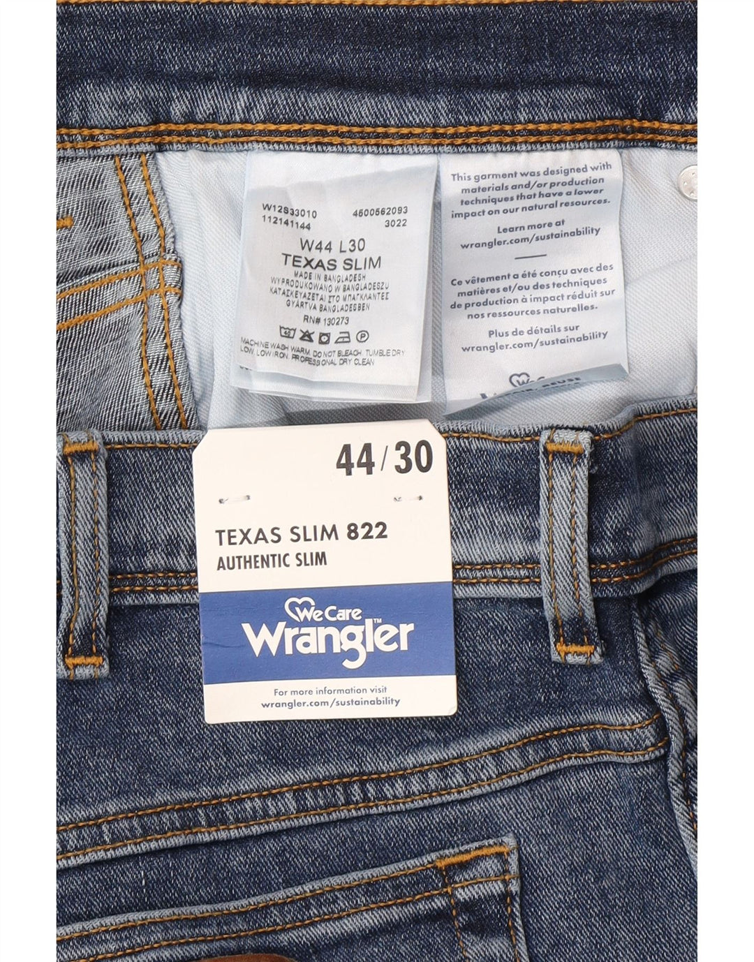 Jeans slim da uomo WRANGLER Texas W44 L30 cotone blu