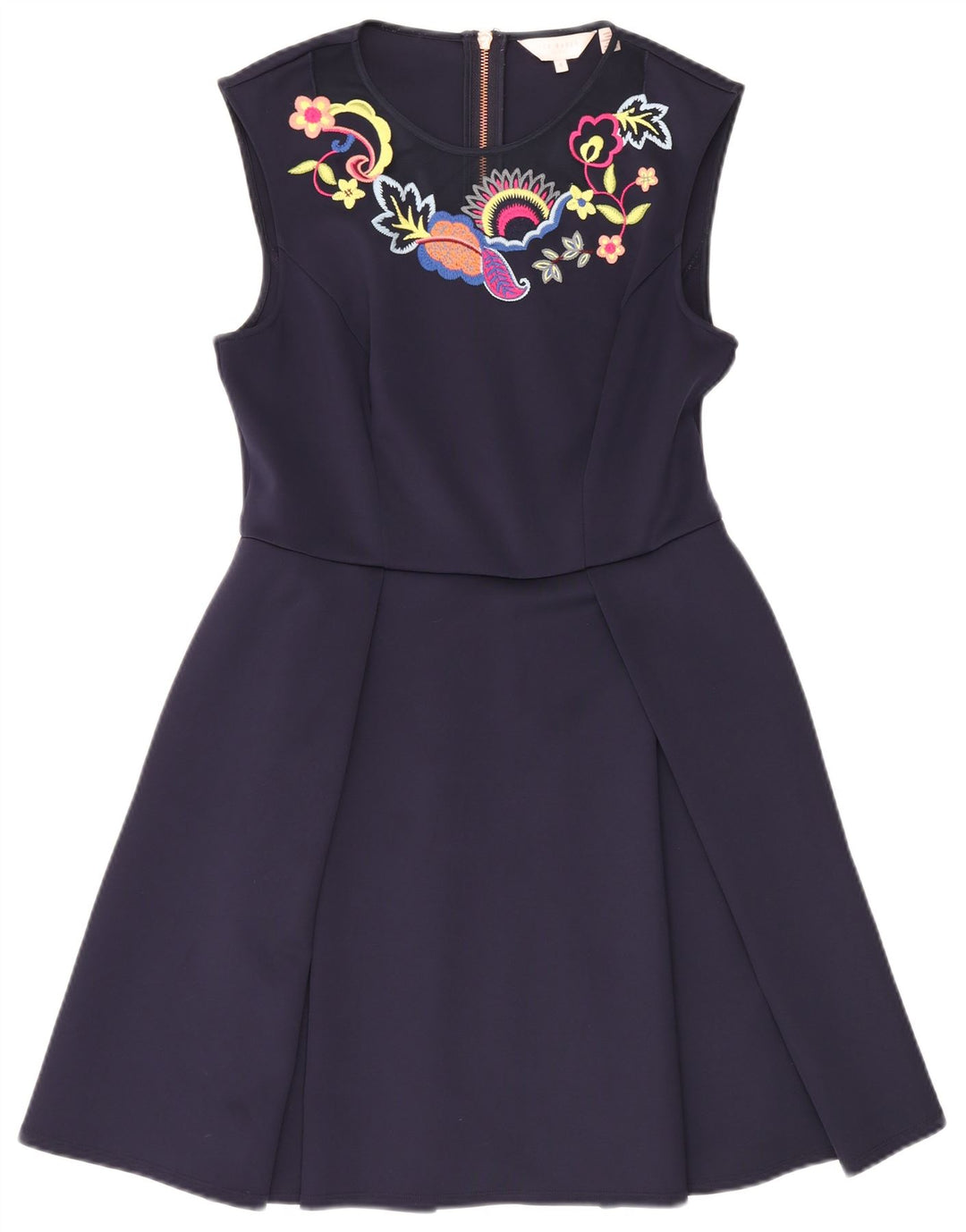 Abito scampanato senza maniche da donna Ted Baker taglia 4 grande blu navy floreale