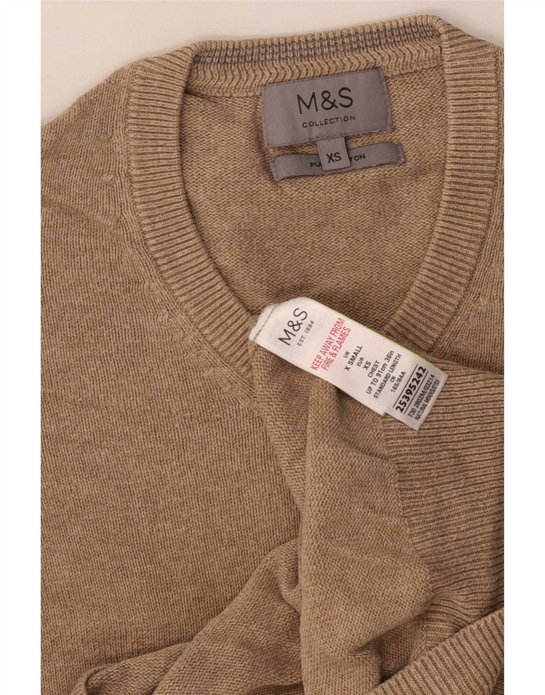 Maglione da uomo con scollo a V Marks & Spencer XS in cotone beige