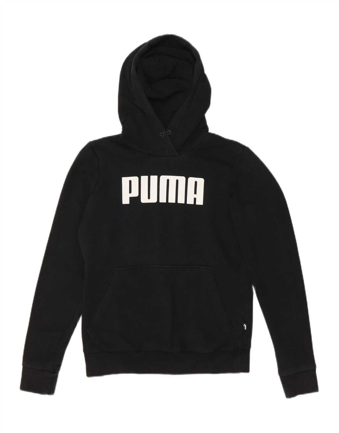 PUMA Womens Graphic Hoodie Jumper UK 10 Small  Black Polyester Vintage Puma and Second-Hand Puma from Messina Hembry 