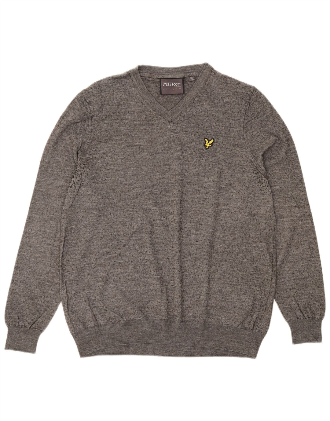Lyle & Scott Maglione da uomo con scollo a V, grande lana merino screziata grigia