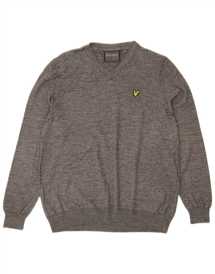 Lyle & Scott Maglione da uomo con scollo a V, grande lana merino screziata grigia