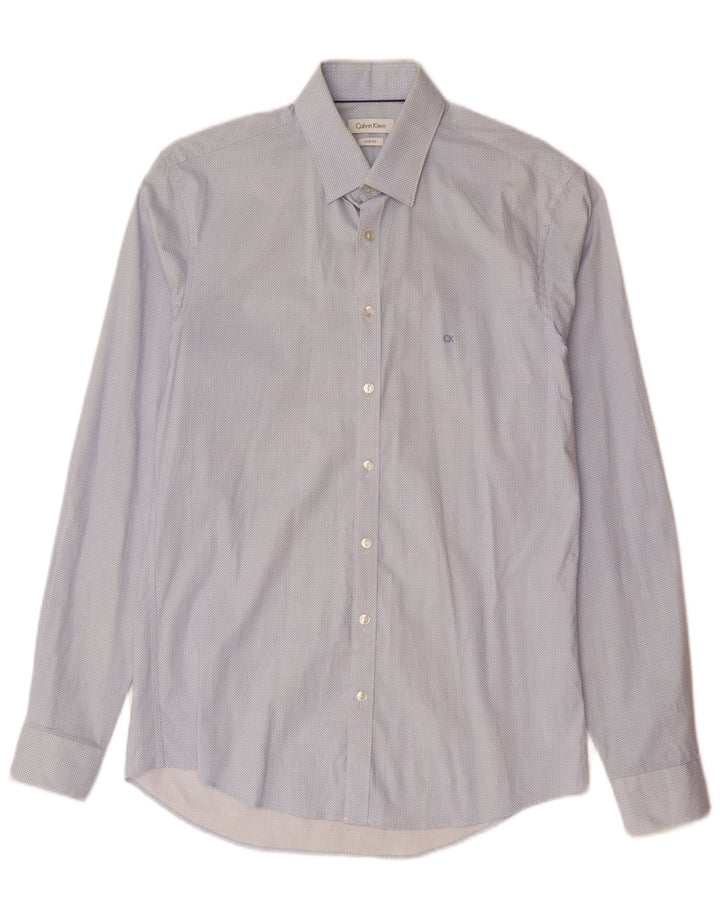 CALVIN KLEIN Camicia slim fit da uomo taglia 38 15 Cotone maculato blu medio