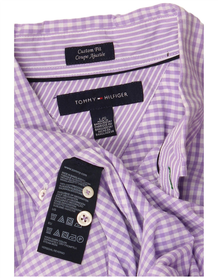 Tommy Hilfiger Camicia da uomo su misura misura grande in cotone a quadretti viola