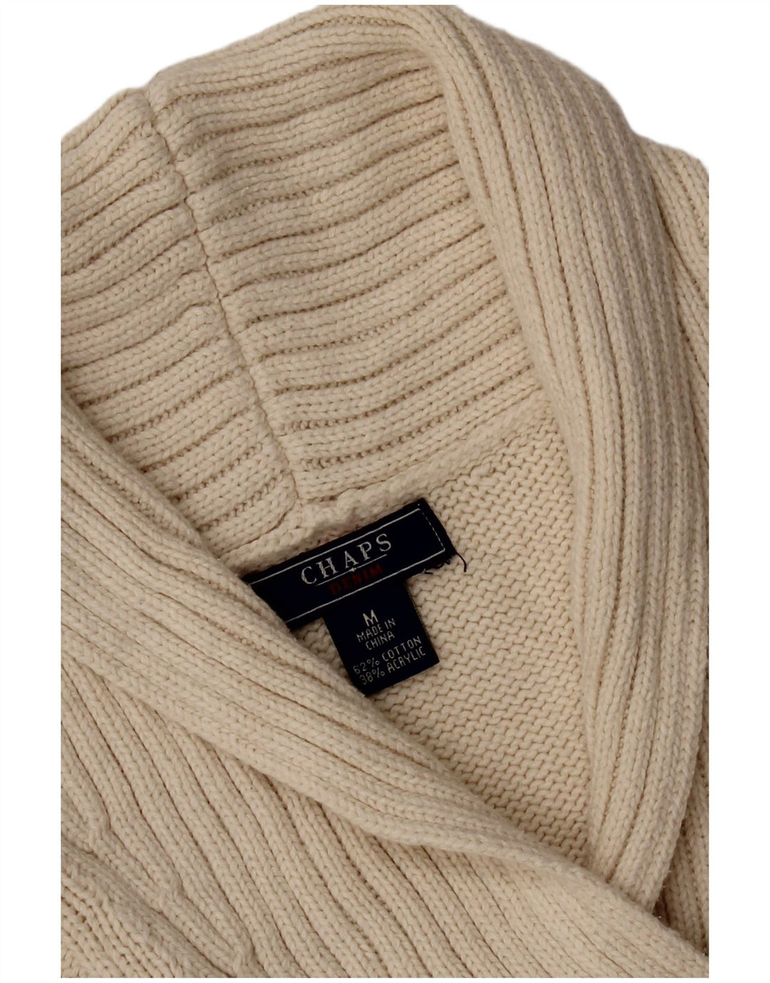 Chaps Womens Shawl Neck Jumper Sweater UK 14 Medium Off White Cotton