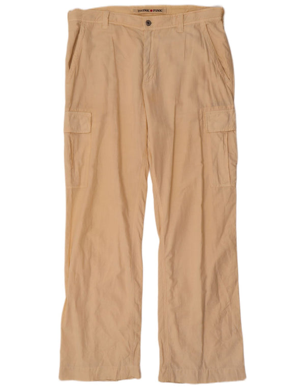 Pantaloni cargo dritti da uomo Think Pink IT 52 XL W36 L32 Cotone beige