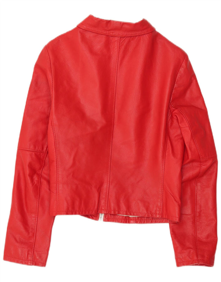 Per favore, giacca in pelle corta da donna UK 14 grande rossa