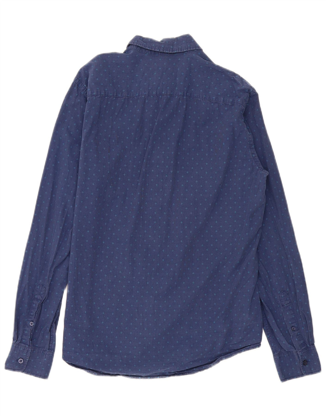 Camicia Uomo BENETTON Large in Cotone Maculato Blu Navy