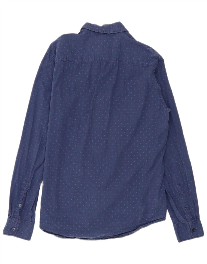 Camicia Uomo BENETTON Large in Cotone Maculato Blu Navy